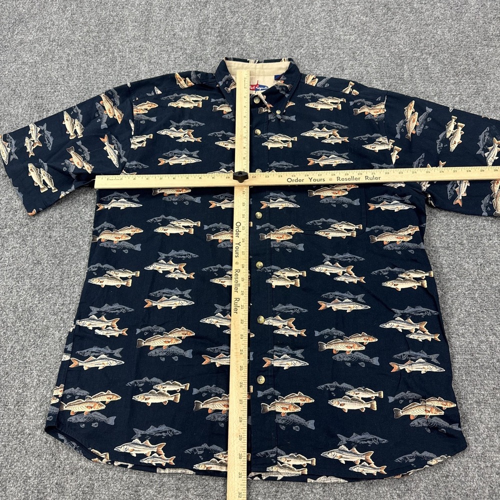 Reel Legends Shirt Mens L Blue Fish Print Relaxed Fit Short Sleeve Button Front - Picture 5 of 10